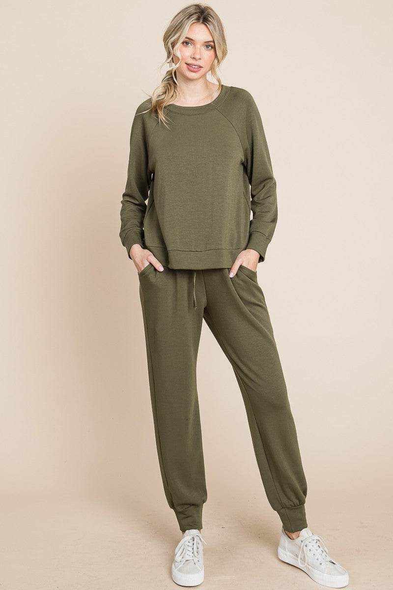 Super Lady Round Neck Raglan Sleeve Top and Pants Lounge Set - Purcell's Clothing Company