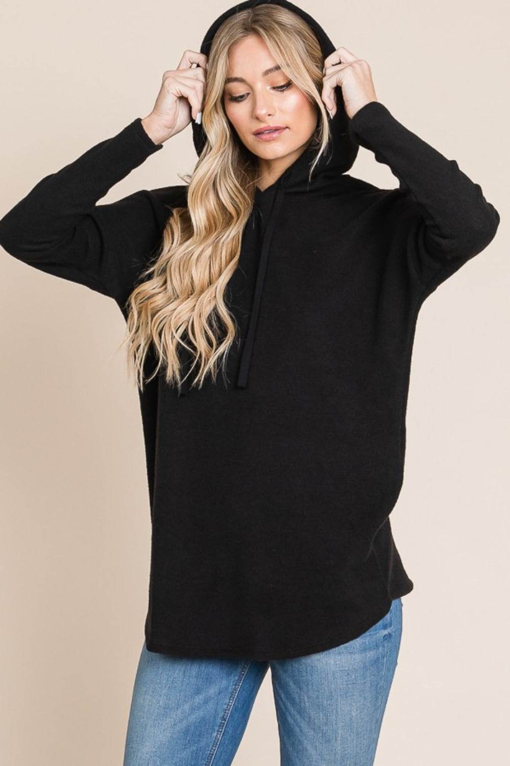 BOMBOM Contrast Drawstring Drop Shoulder Knit Hoodie - Purcell's Clothing Company