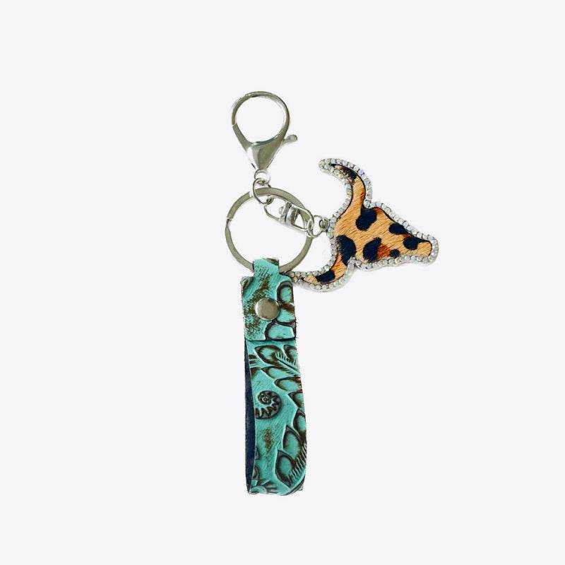 Colored Leather Rhinestone Bull Keychain - Purcell's Clothing Company