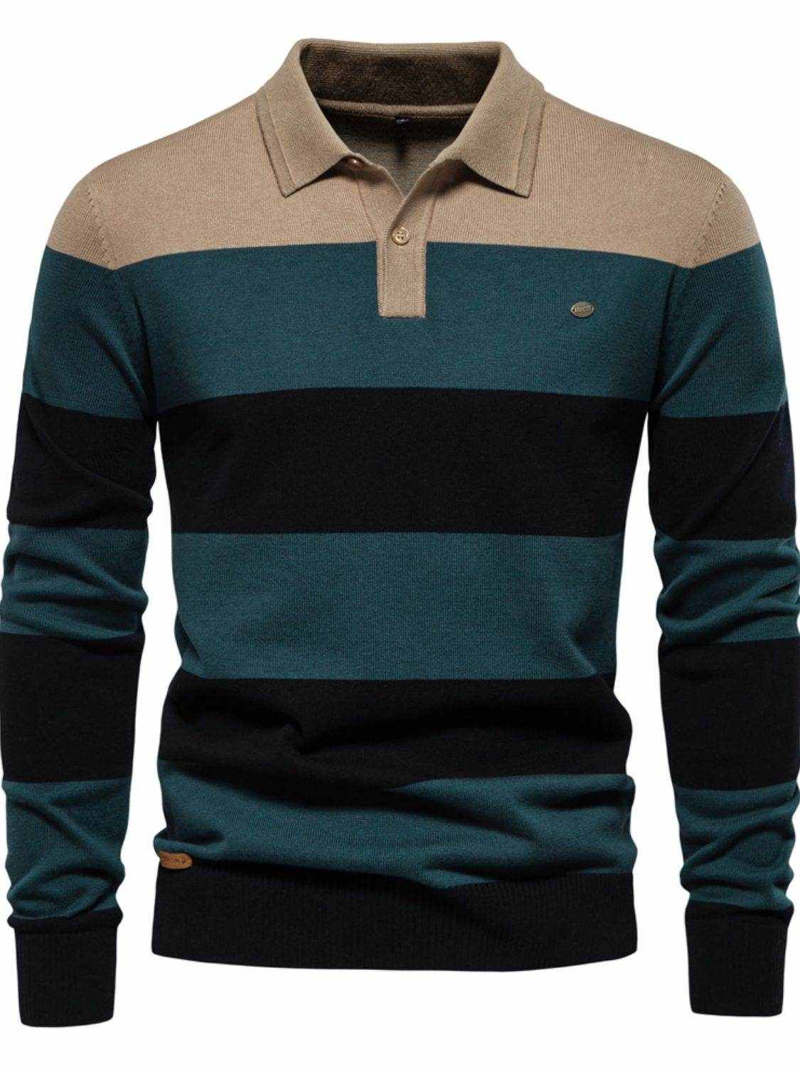 Striped Long Sleeve Knit Polo - Purcell's Clothing Company