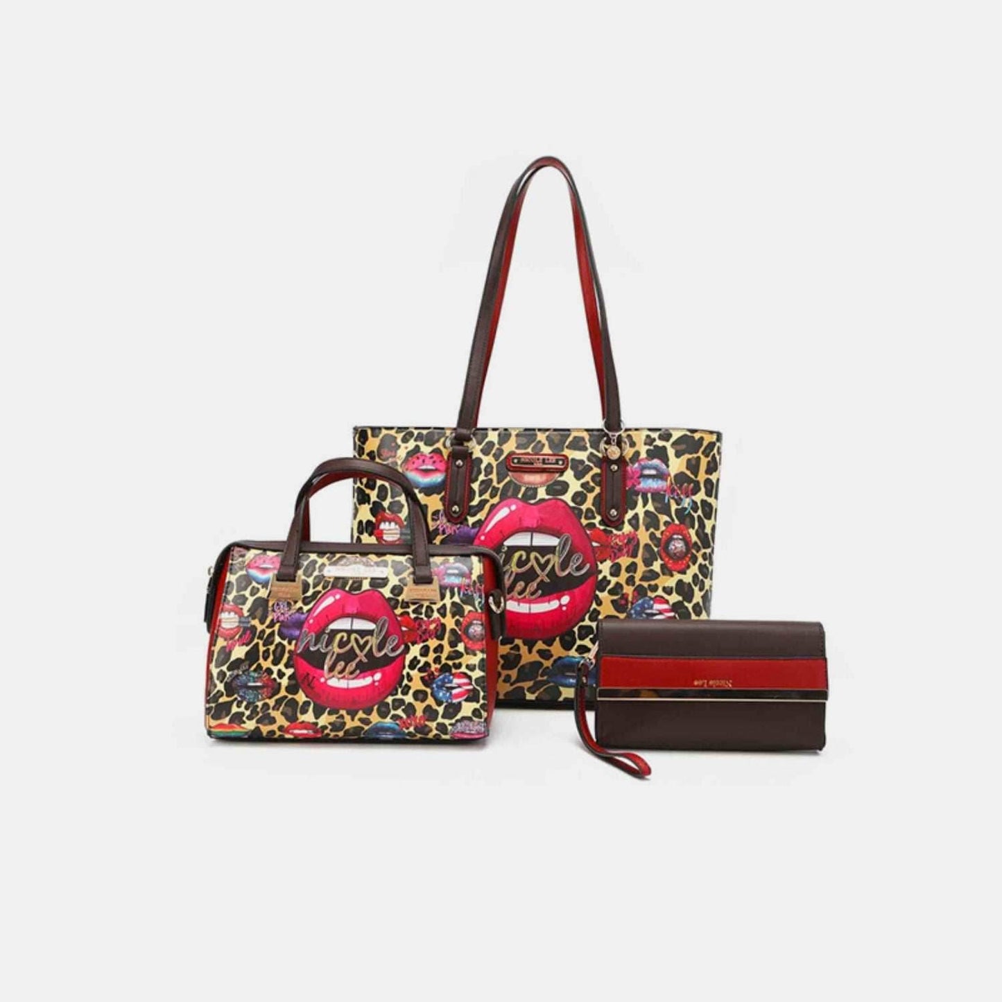 Nicole Lee USA 3-Piece Wild Lips Print Handbag Set - Purcell's Clothing Company