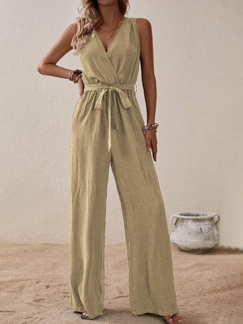 Honey Tied Surplice Sleeveless Wide Leg Jumpsuit - Purcell's Clothing Company