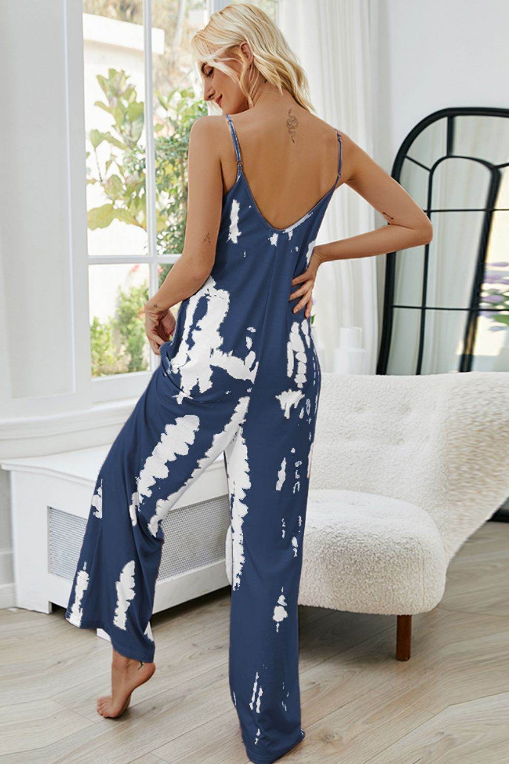 Shiny Tie-Dye Spaghetti Strap Jumpsuit with Pockets - Purcell's Clothing Company