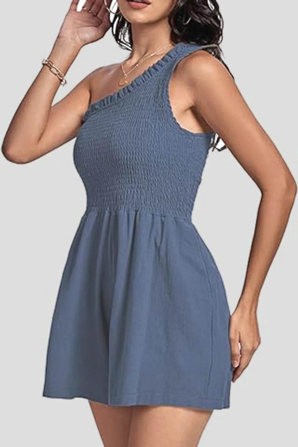 Smocked Single Shoulder Romper - Purcell's Clothing Company