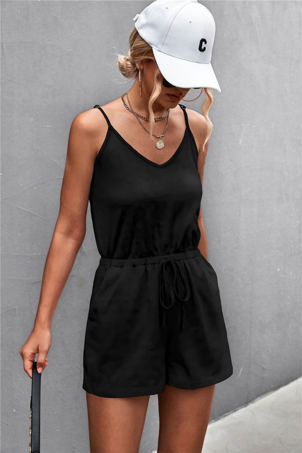 Spaghetti Strap V-Neck Pocket Romper - Purcell's Clothing Company