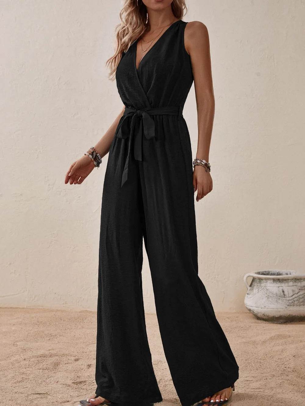 Honey Tied Surplice Sleeveless Wide Leg Jumpsuit - Purcell's Clothing Company