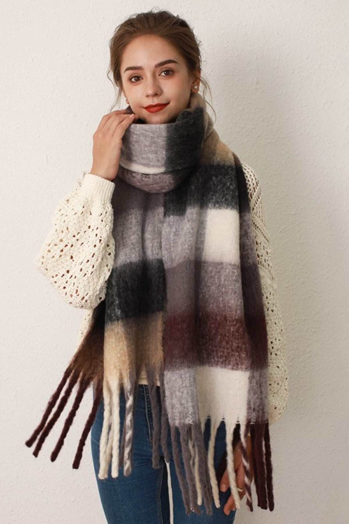 Thermal Fringe Contrast Plaid Scarf - Purcell's Clothing Company