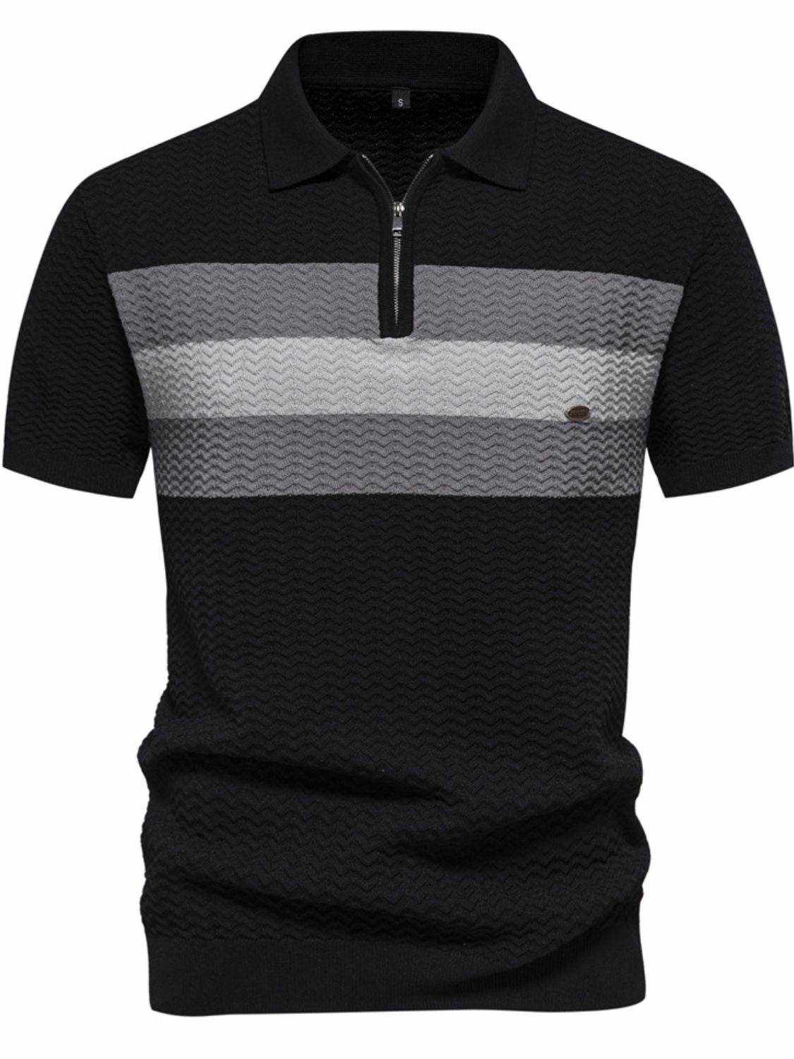Collared Neck Striped Texture Knit Polo - Purcell's Clothing Company
