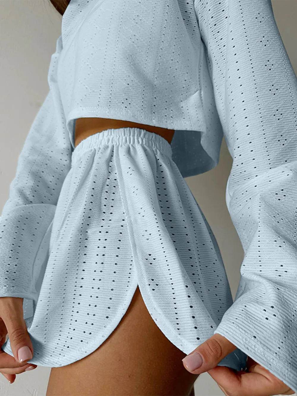 Eyelet Round Neck Top and Shorts Set - Purcell's Clothing Company