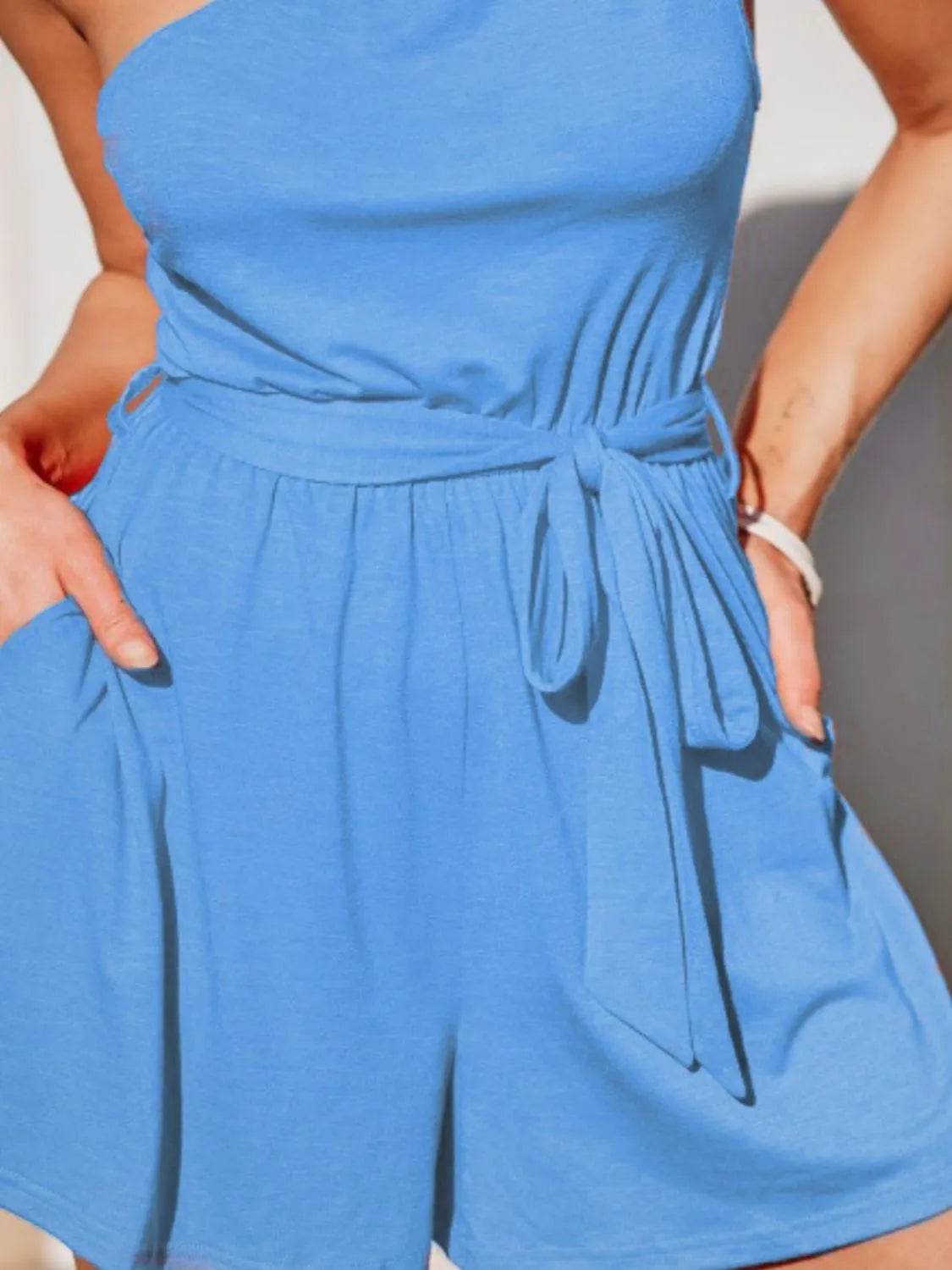 Single Shoulder Tie Waist Romper - Purcell's Clothing Company