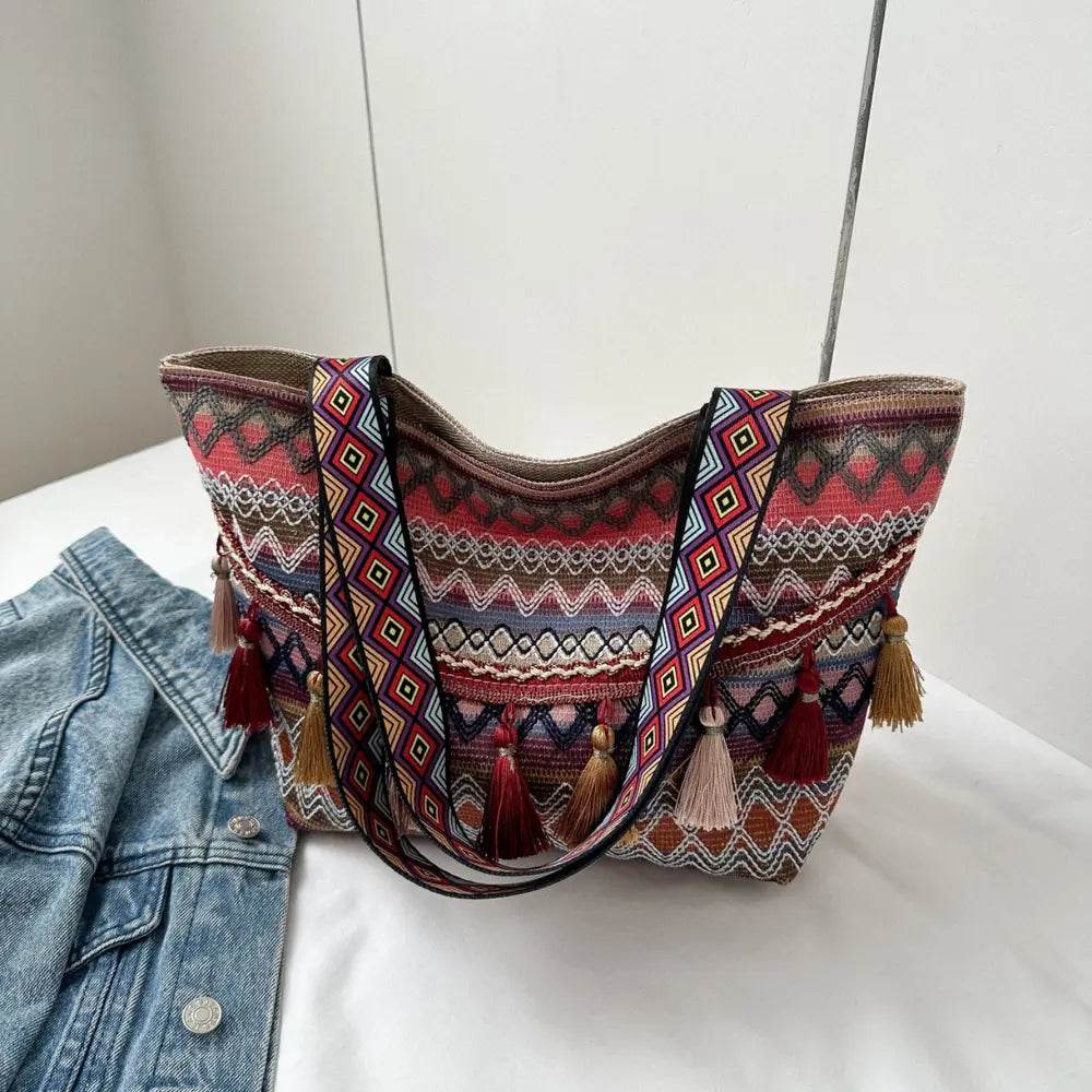 Printed Tassel Detail Tote Bag - Purcell's Clothing Company