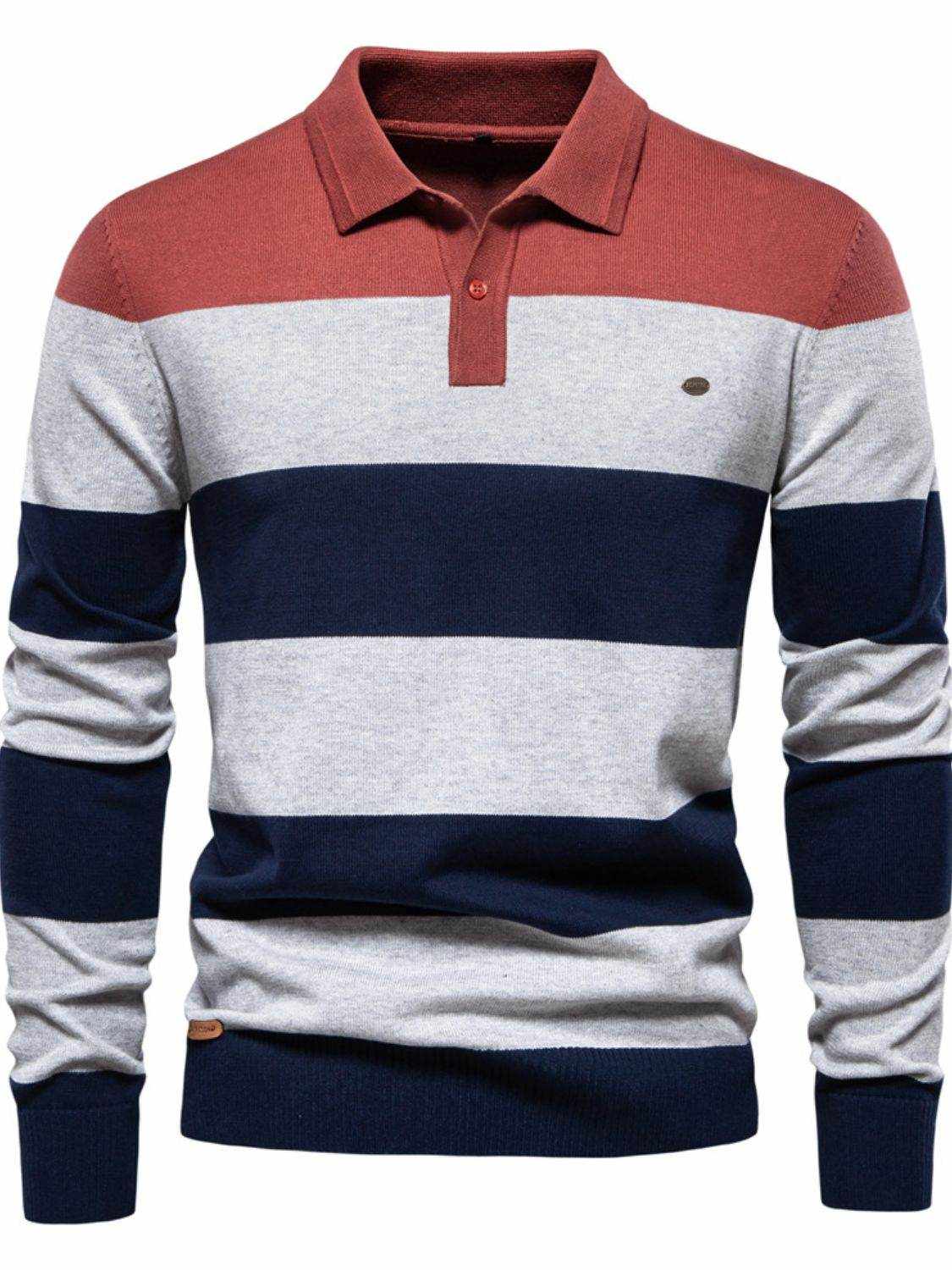 Striped Long Sleeve Knit Polo - Purcell's Clothing Company
