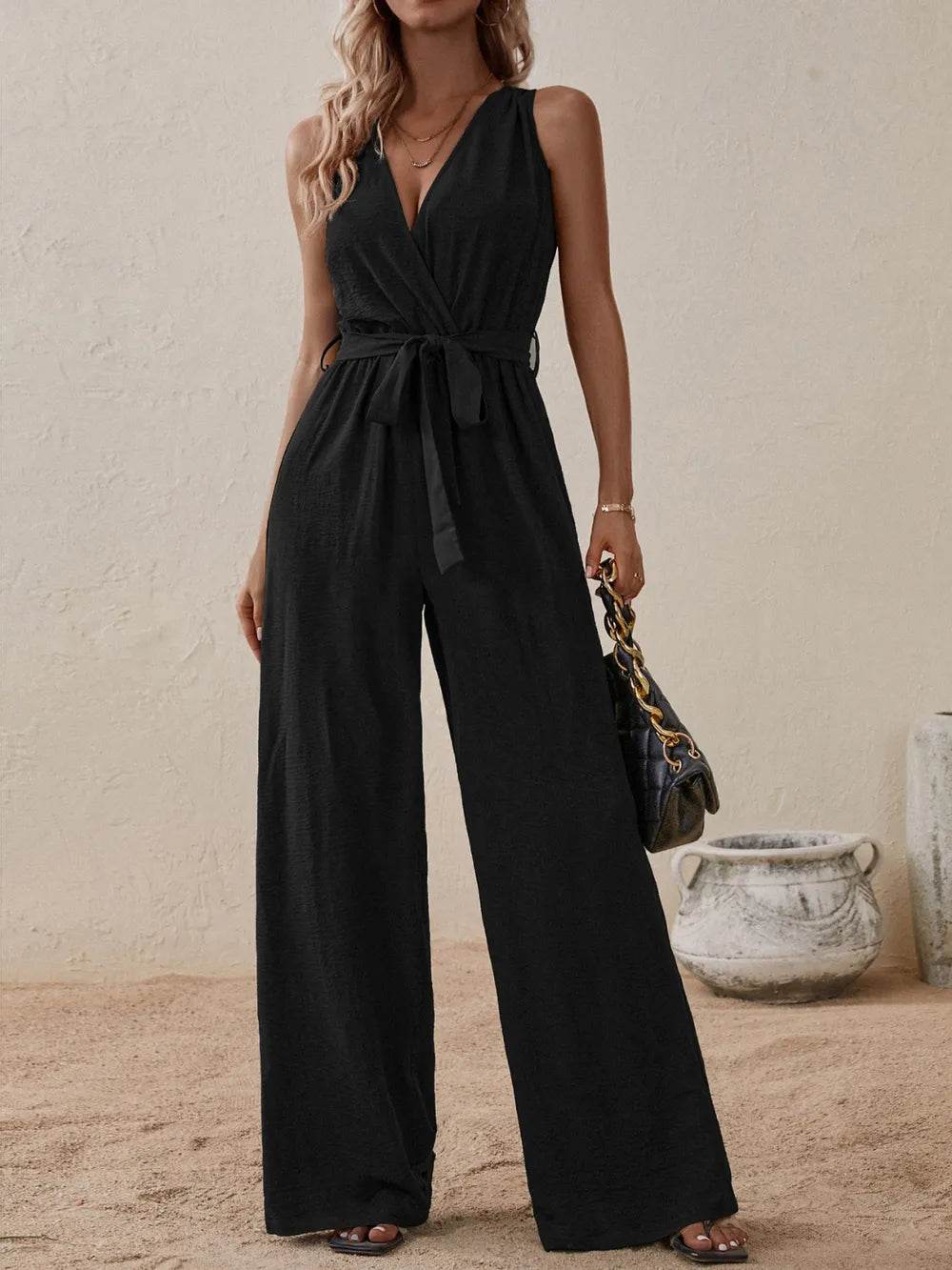Honey Tied Surplice Sleeveless Wide Leg Jumpsuit - Purcell's Clothing Company
