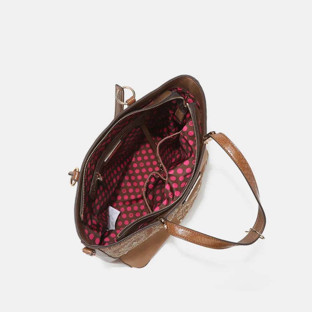 Nicole Lee USA Metallic Stitching Embroidery Inlaid Rhinestone Tote Bag - Purcell's Clothing Company