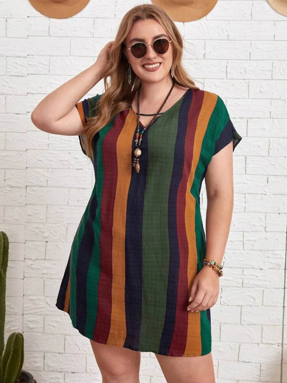 Plus Size Striped Short Sleeve Mini Dress - Purcell's Clothing Company