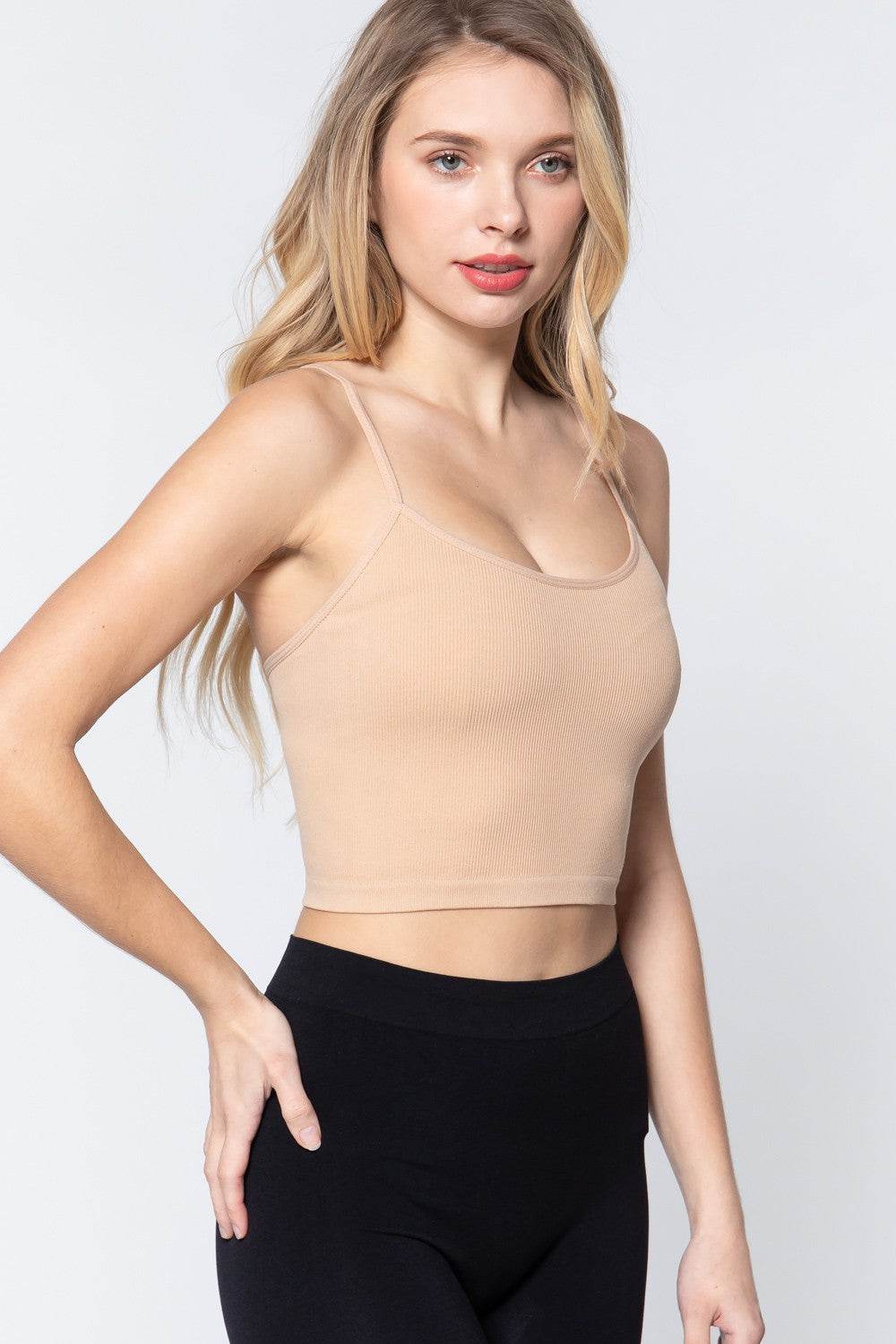 ACTIVE BASIC Round Neck Crop Rib Seamless Cami - Purcell's Clothing Company