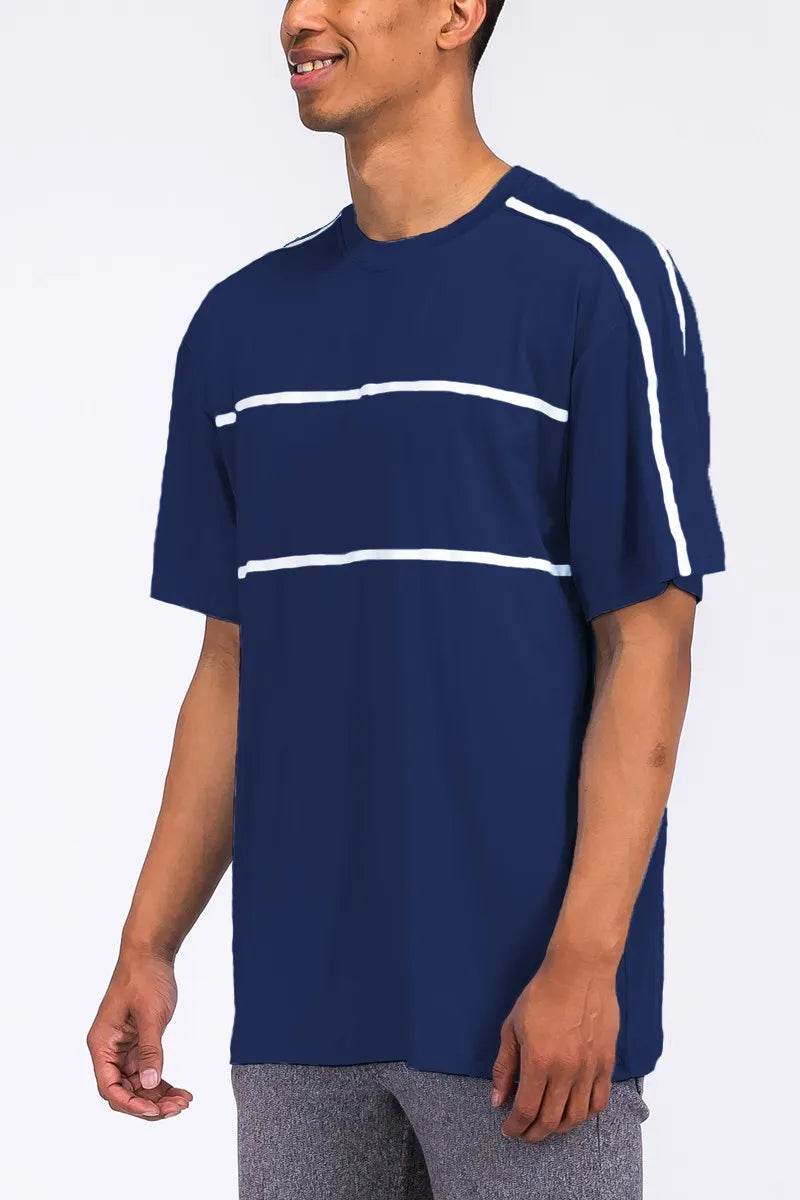 WEIV Men's Full Size Round Neck Tape Stripe T-shirt Plus Size - Purcell's Clothing Company