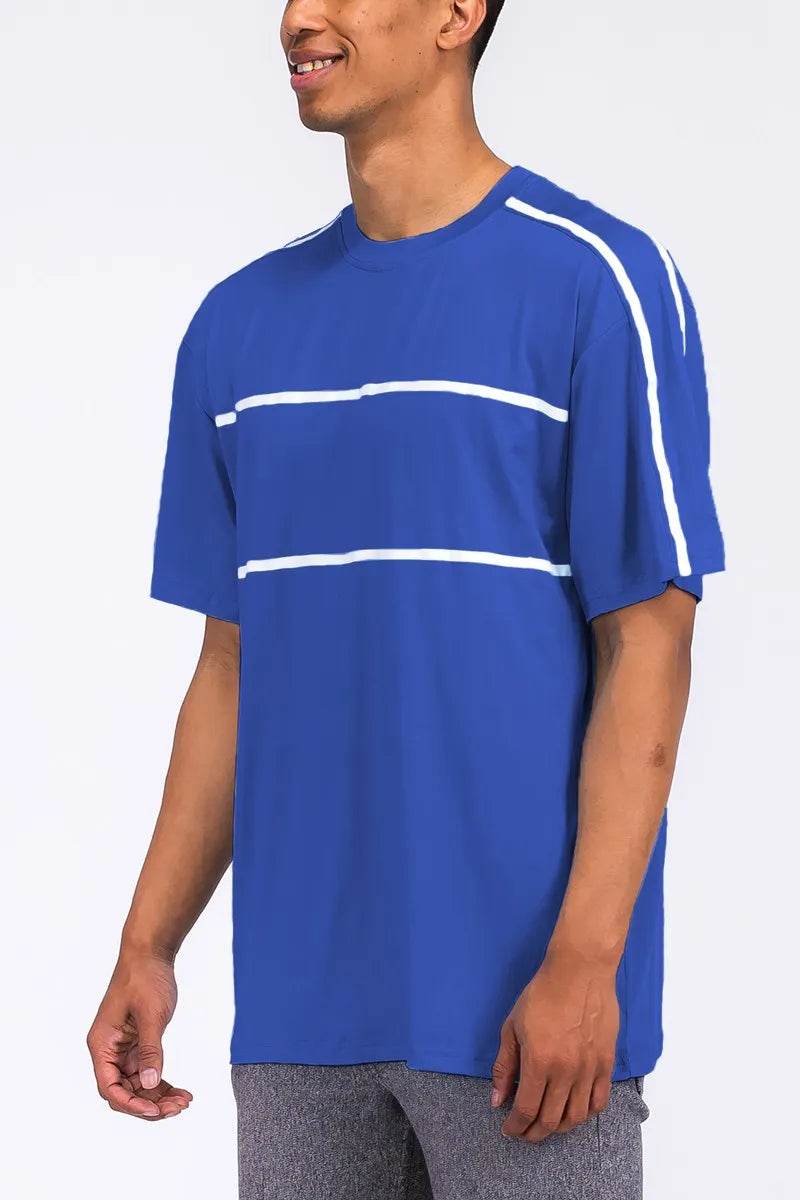 WEIV Men's Full Size Round Neck Tape Stripe T-shirt Plus Size - Purcell's Clothing Company