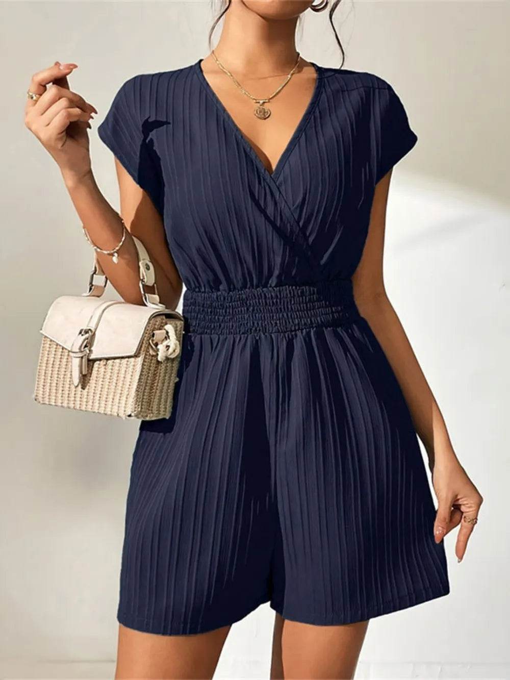 Tied Surplice Short Sleeve Romper - Purcell's Clothing Company