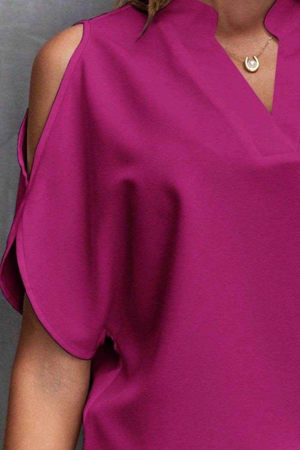 Notched Cold Shoulder Blouse - Purcell's Clothing Company