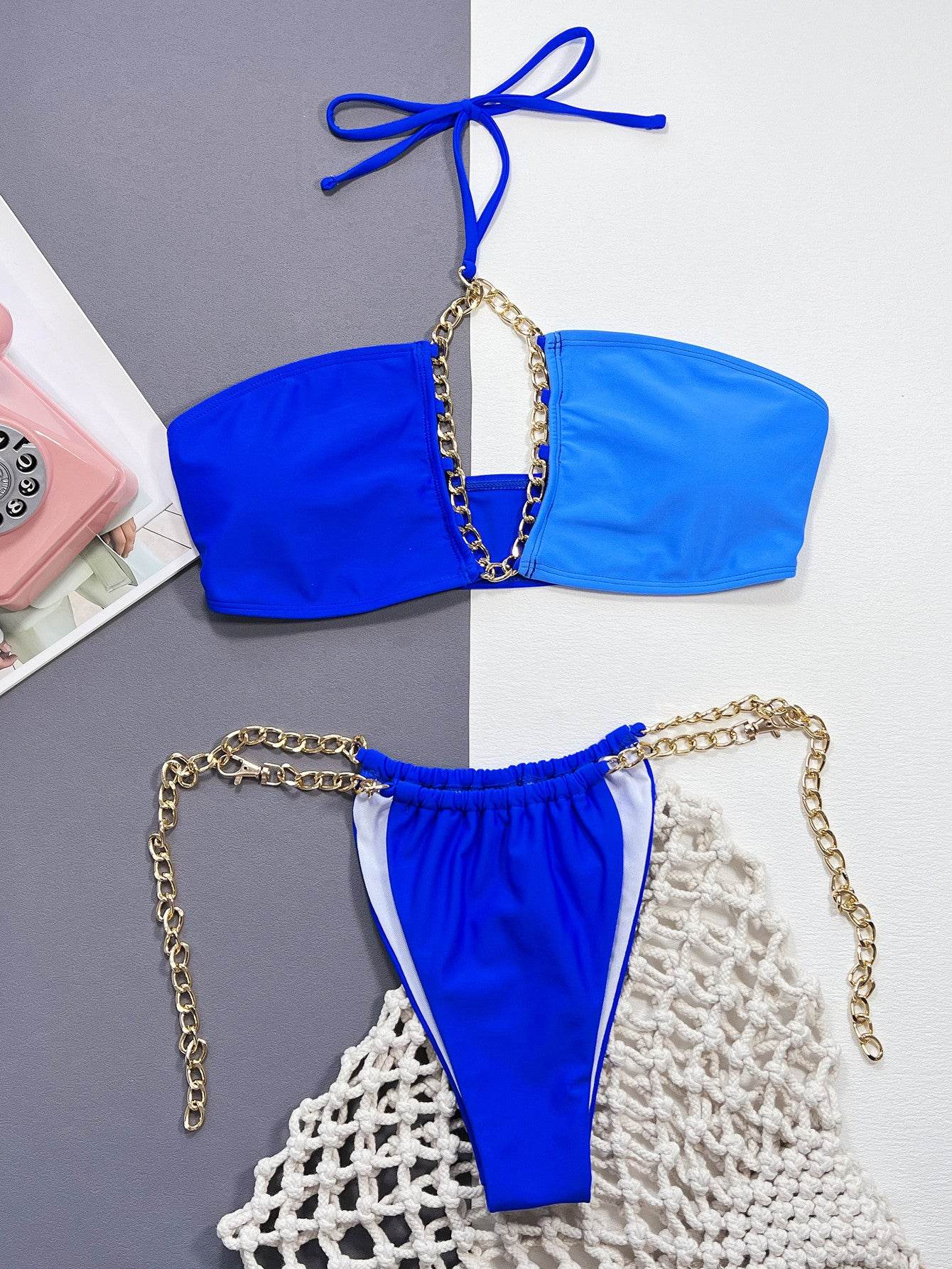 Chain Detail Halter Neck Bikini Set - Purcell's Clothing Company