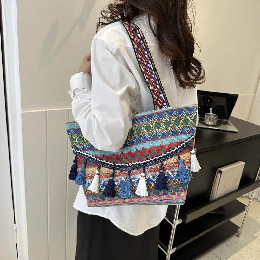 Printed Tassel Detail Tote Bag - Purcell's Clothing Company