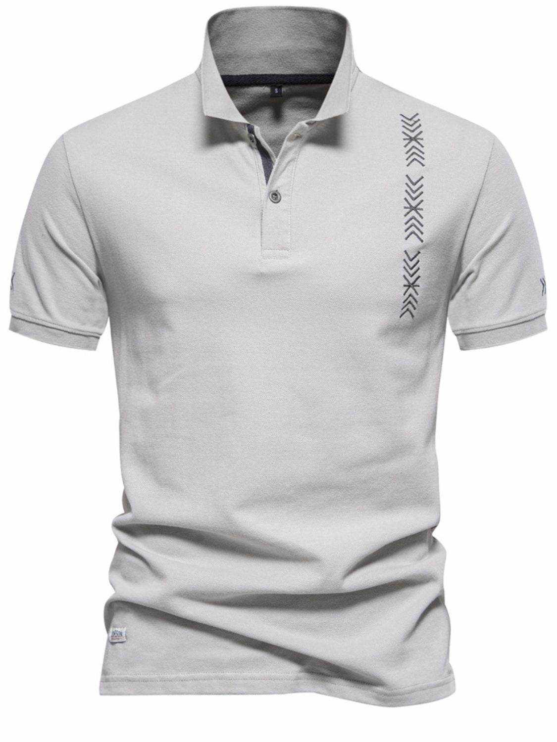 Collared Neck Geometric Embroidered Polo - Purcell's Clothing Company