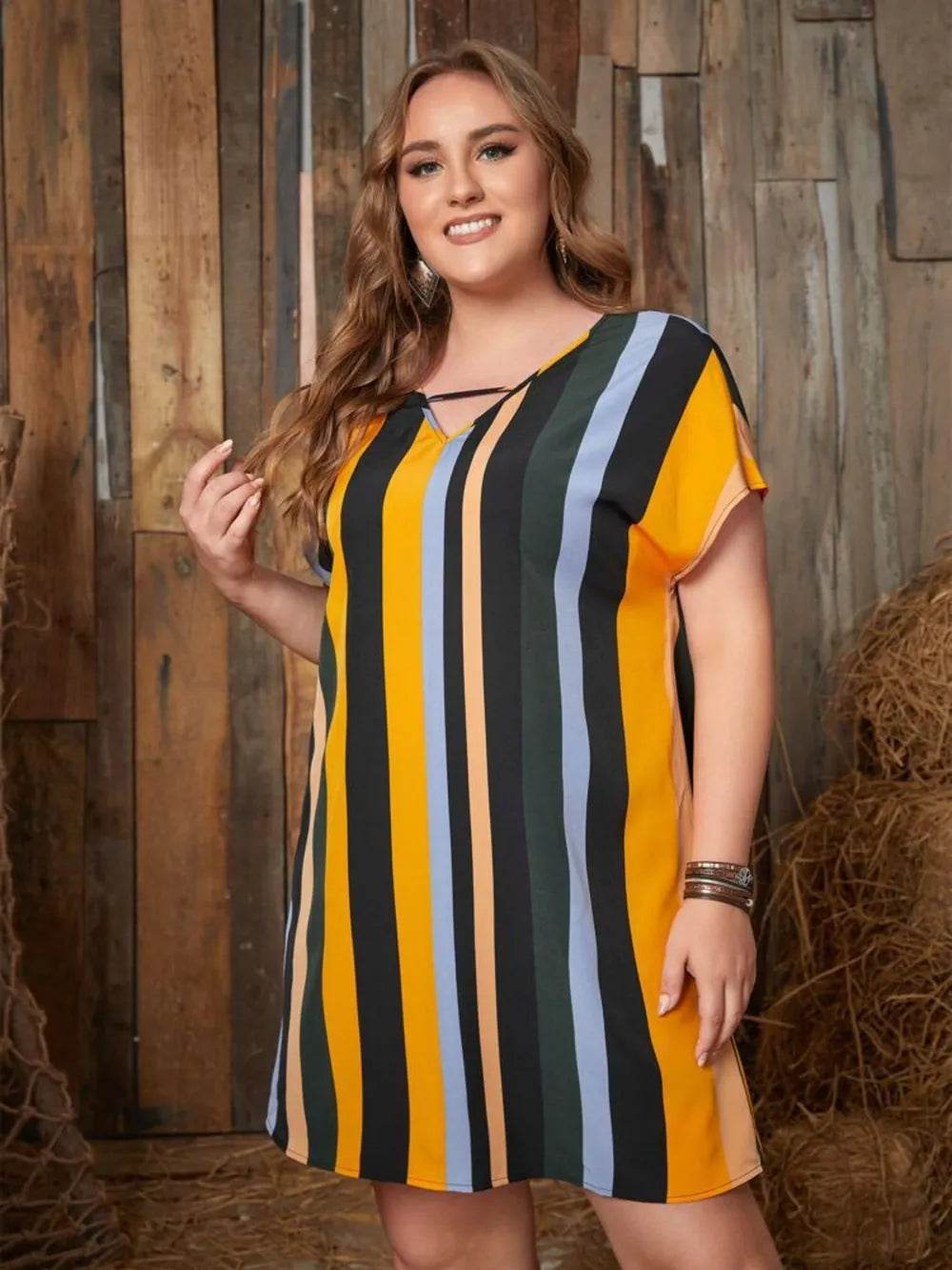 Plus Size Striped Short Sleeve Mini Dress - Purcell's Clothing Company