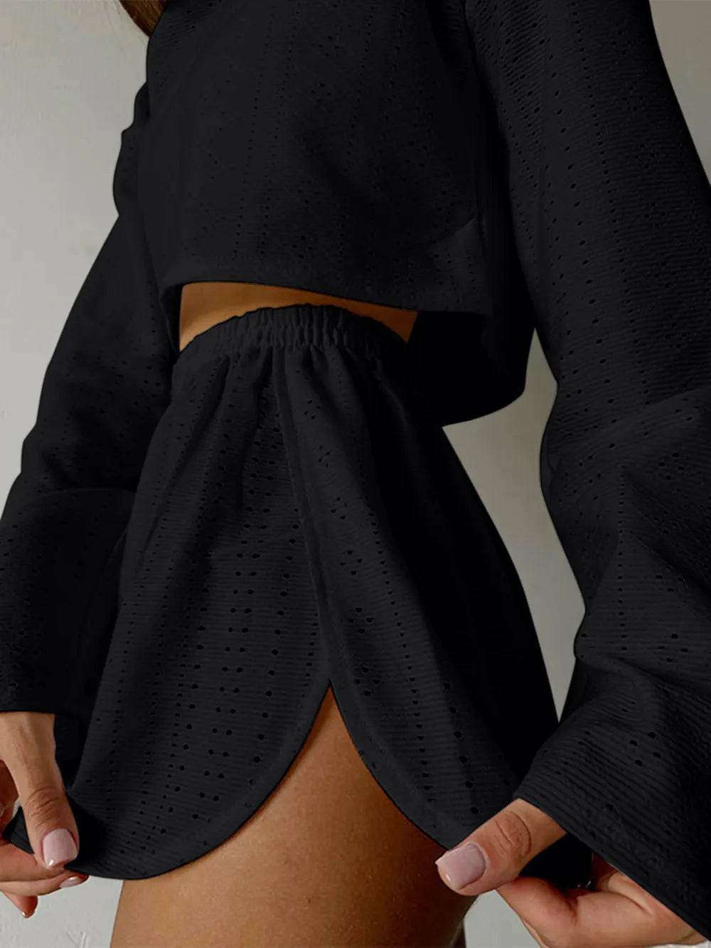Eyelet Round Neck Top and Shorts Set - Purcell's Clothing Company