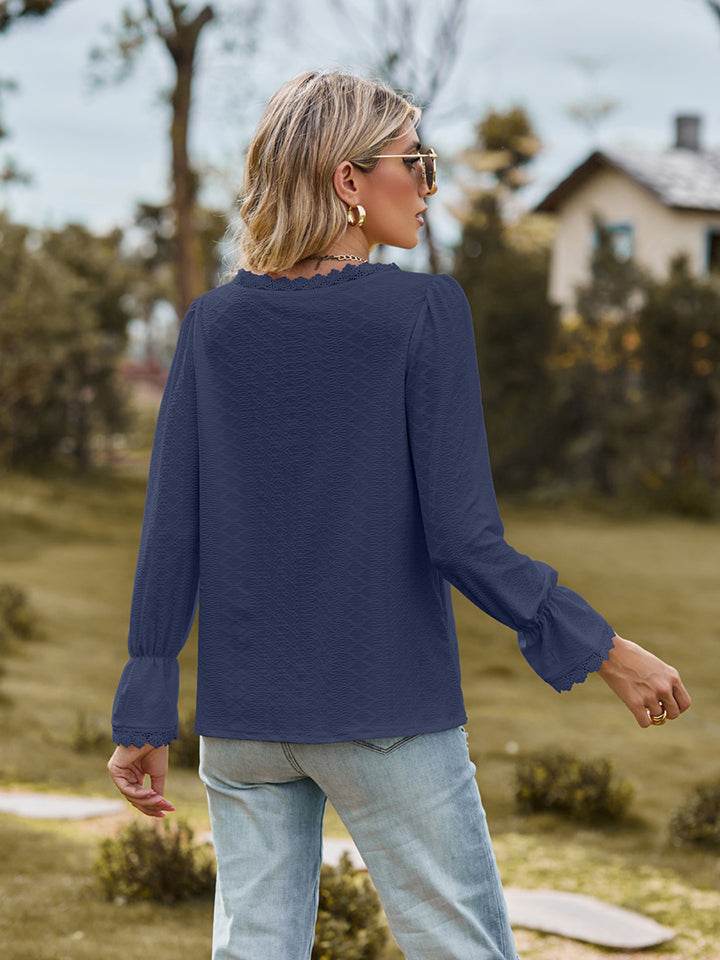 V-Neck Flounce Sleeve Blouse - Purcell's Clothing Company
