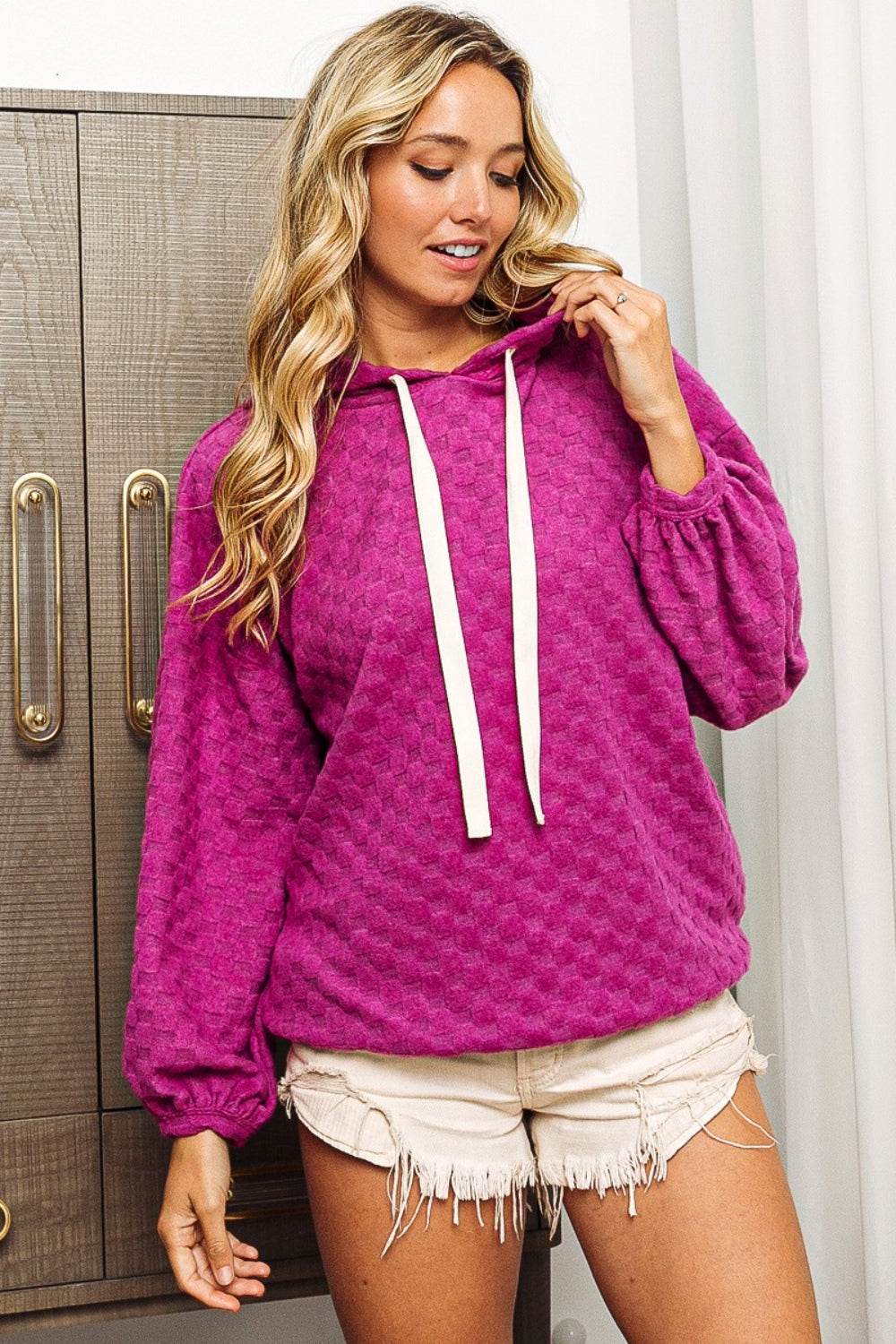 BiBi Brushed Checker Drawstring Long Sleeve Hoodie - Purcell's Clothing Company