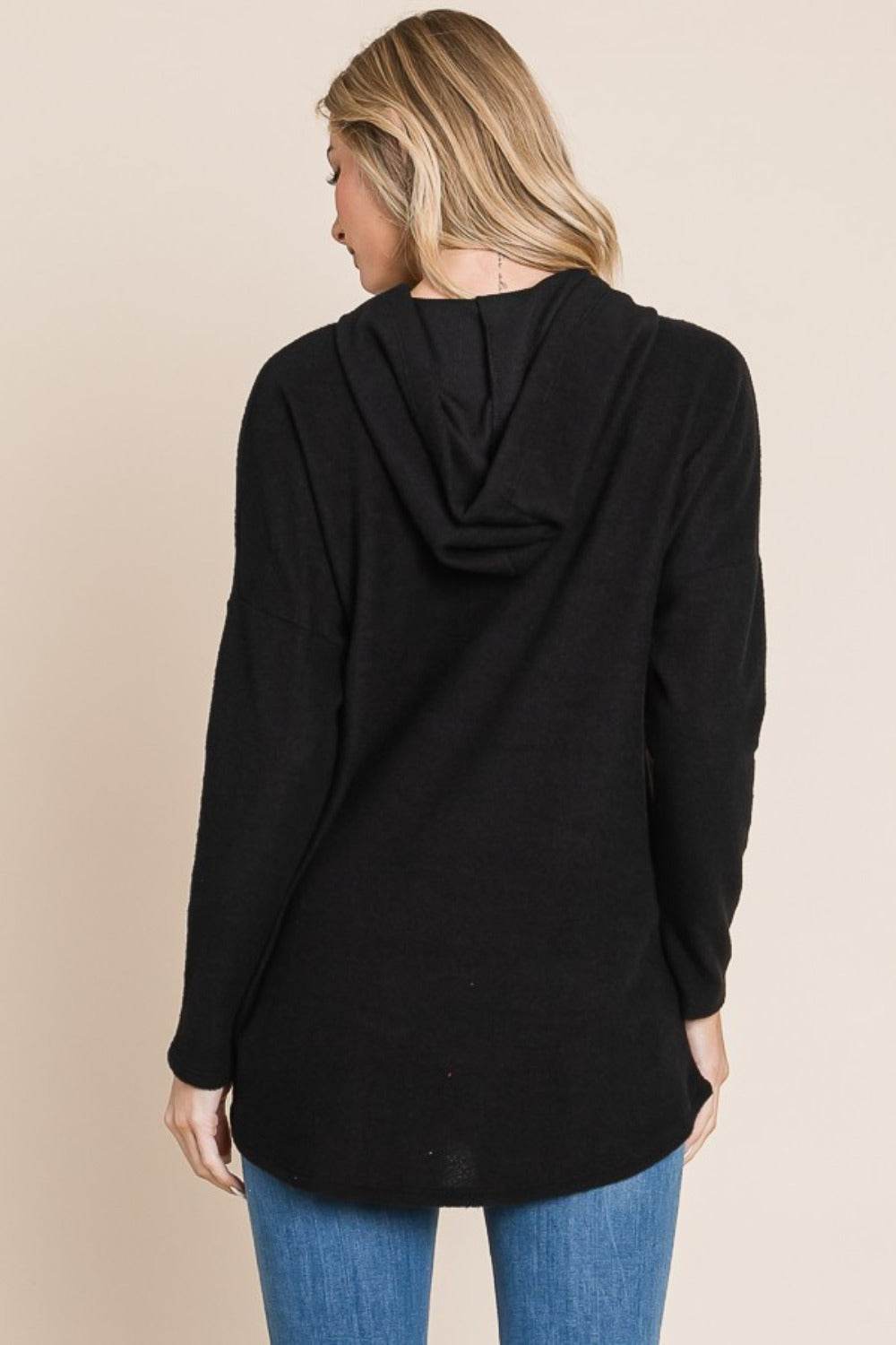 BOMBOM Contrast Drawstring Drop Shoulder Knit Hoodie - Purcell's Clothing Company