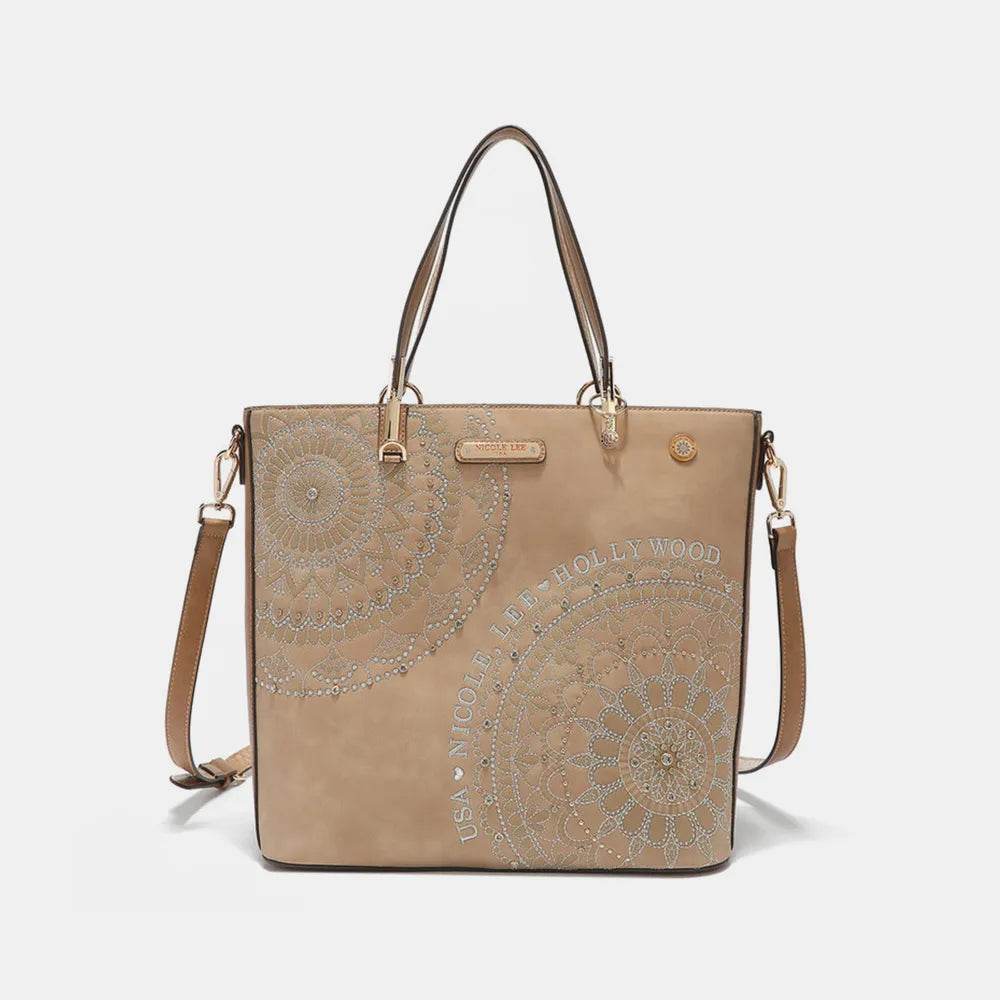 Nicole Lee USA Metallic Stitching Embroidery Inlaid Rhinestone Tote Bag - Purcell's Clothing Company