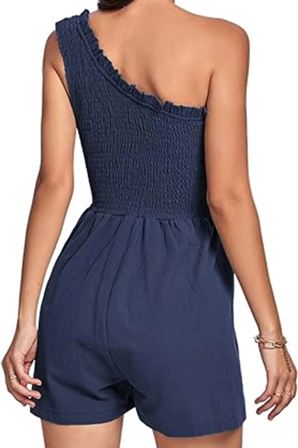 Smocked Single Shoulder Romper - Purcell's Clothing Company