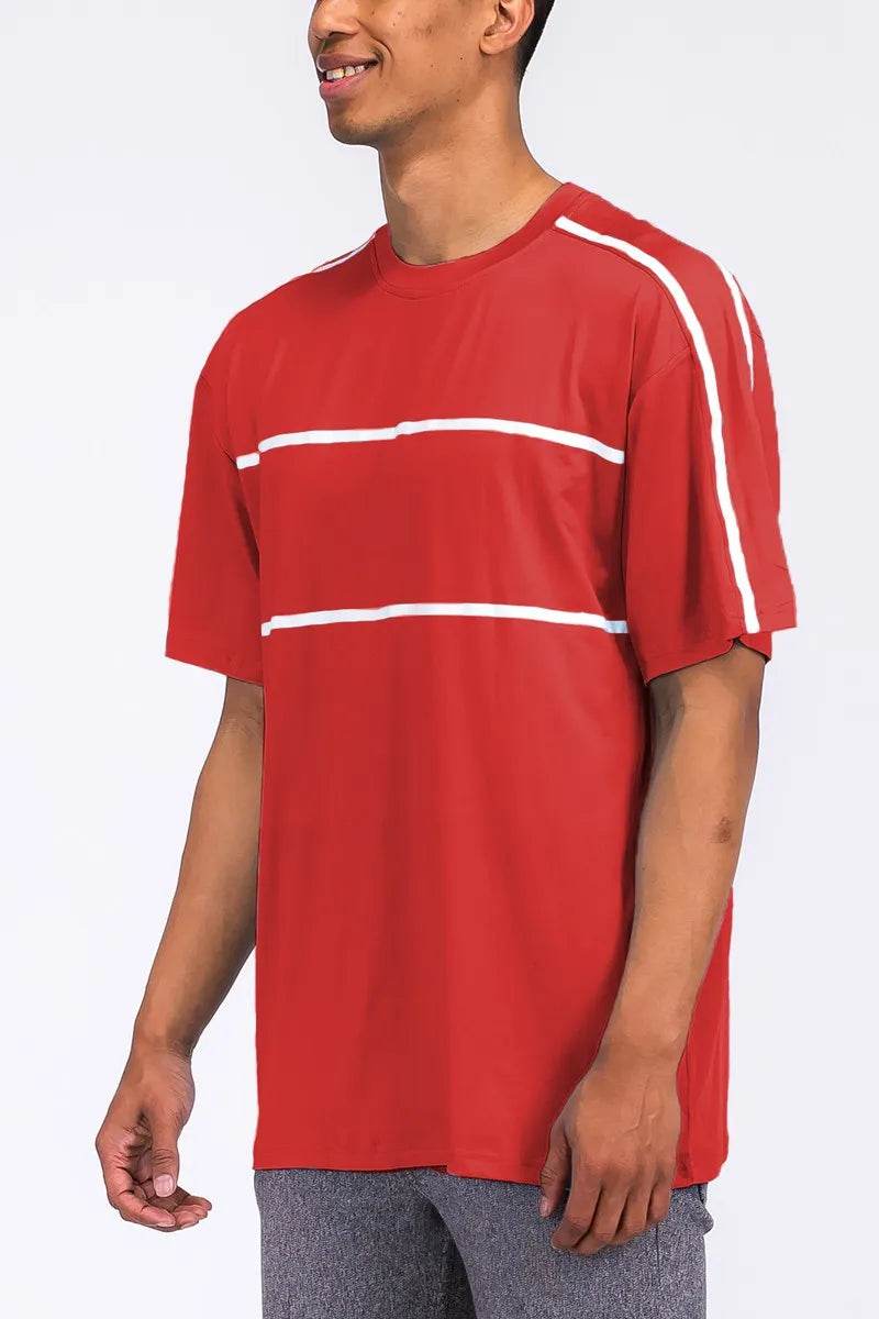 WEIV Men's Full Size Round Neck Tape Stripe T-shirt Plus Size - Purcell's Clothing Company