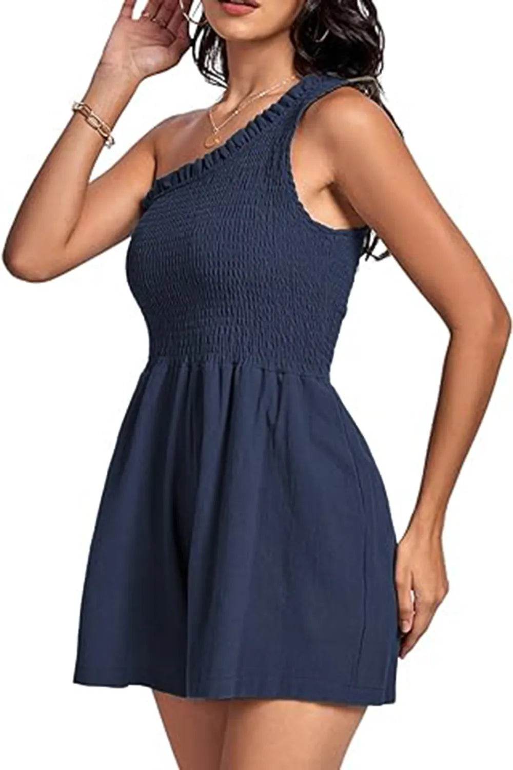 Smocked Single Shoulder Romper - Purcell's Clothing Company