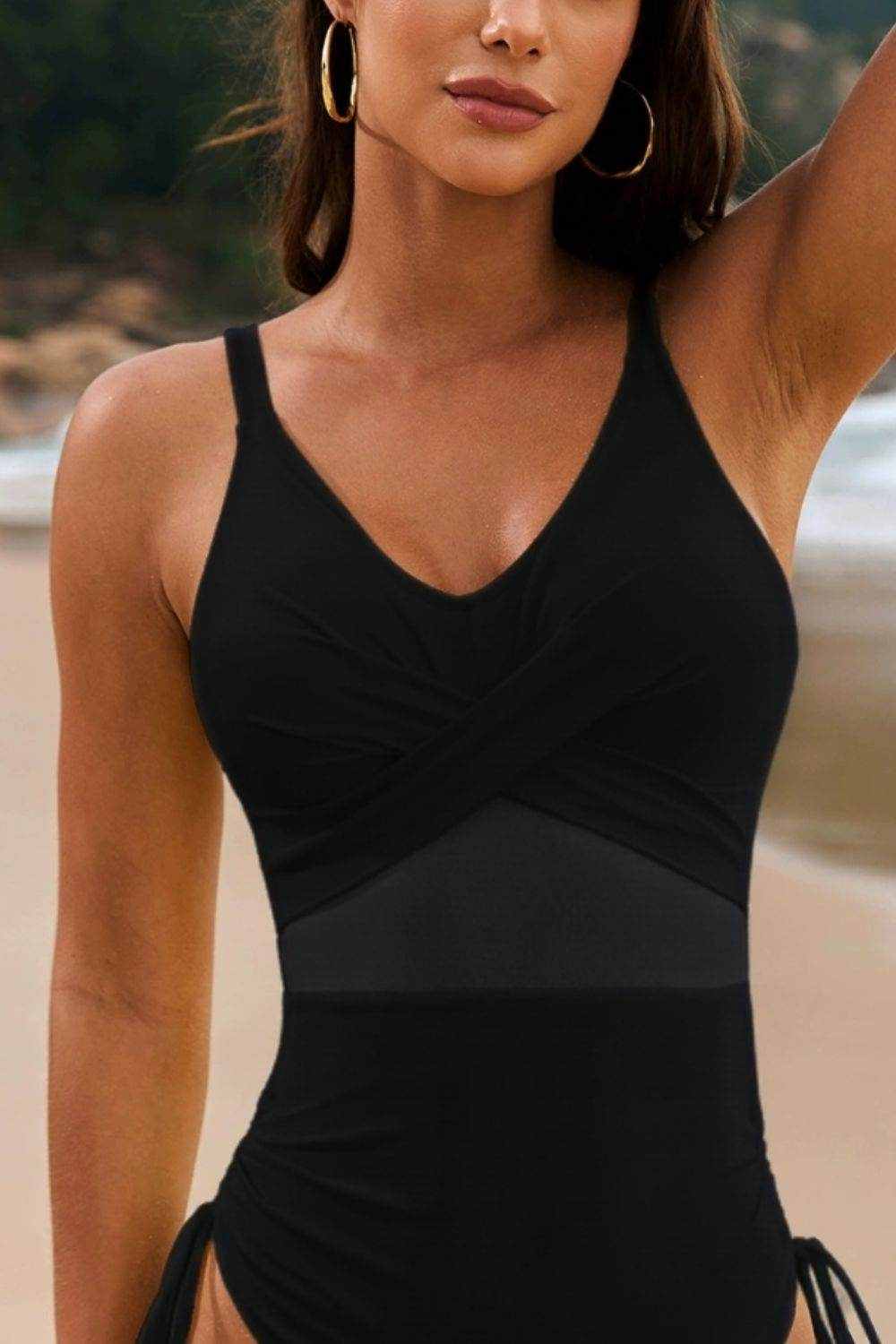 Drawstring Ruched V-Neck One-Piece Swimwear - Purcell's Clothing Company