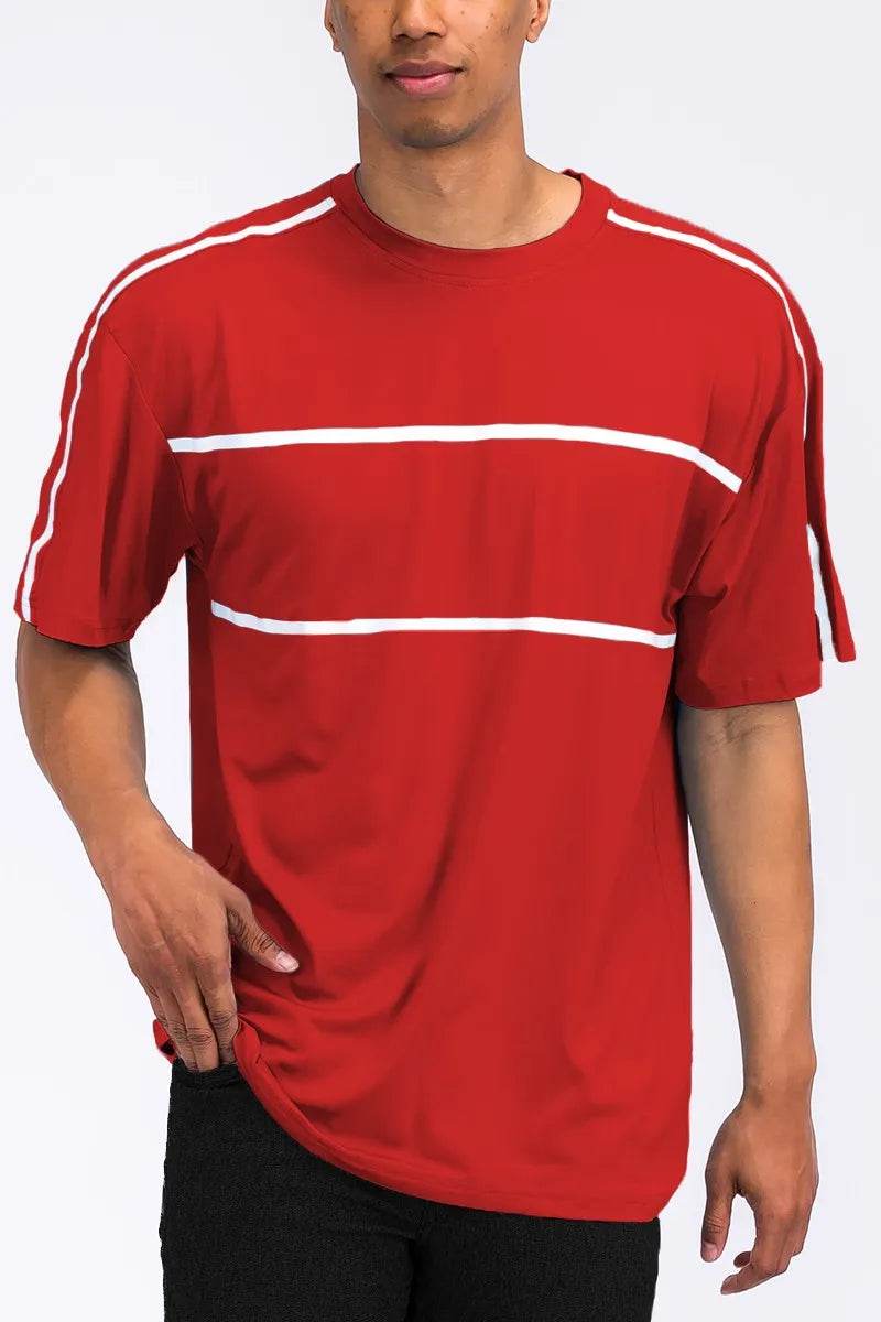 WEIV Men's Full Size Round Neck Tape Stripe T-shirt Plus Size - Purcell's Clothing Company