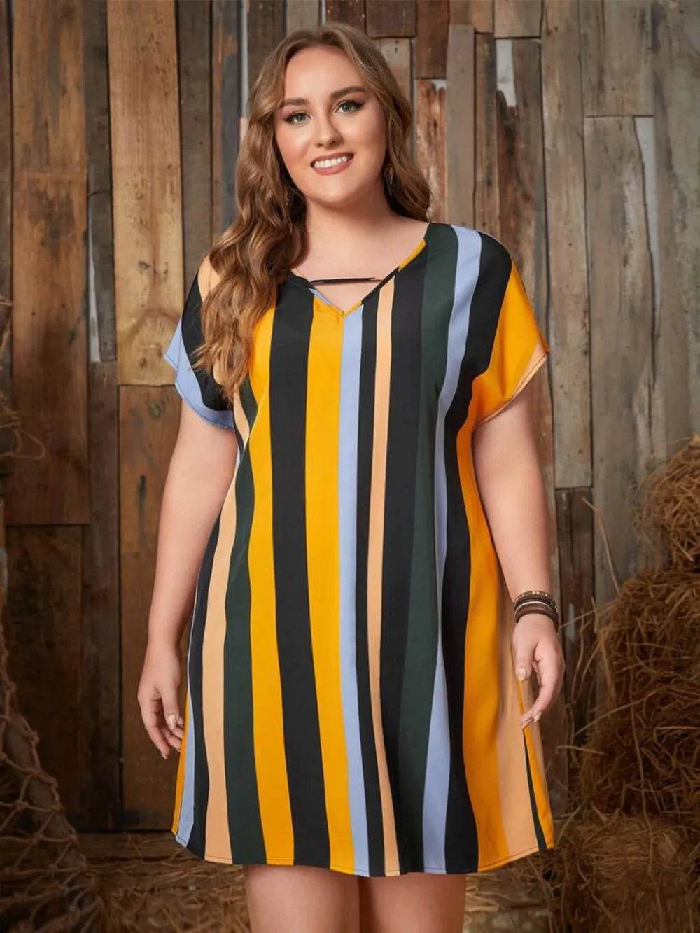 Plus Size Striped Short Sleeve Mini Dress - Purcell's Clothing Company