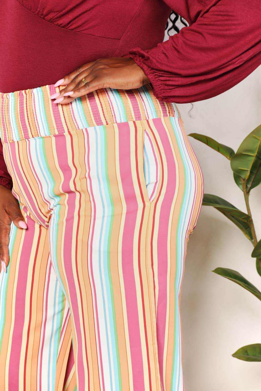Double Take Striped Smocked Waist Pants with Pockets - Purcell's Clothing Company