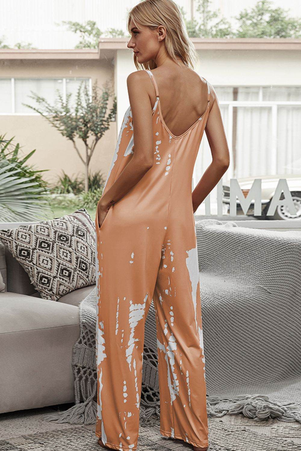 Shiny Tie-Dye Spaghetti Strap Jumpsuit with Pockets - Purcell's Clothing Company