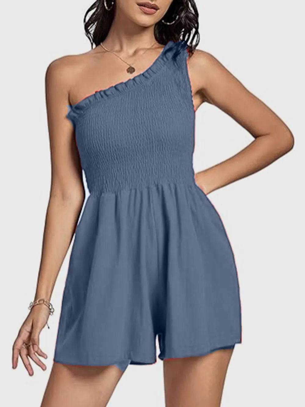 Smocked Single Shoulder Romper - Purcell's Clothing Company