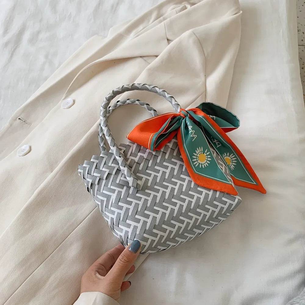Contrast Woven Handbag with Ribbon - Purcell's Clothing Company