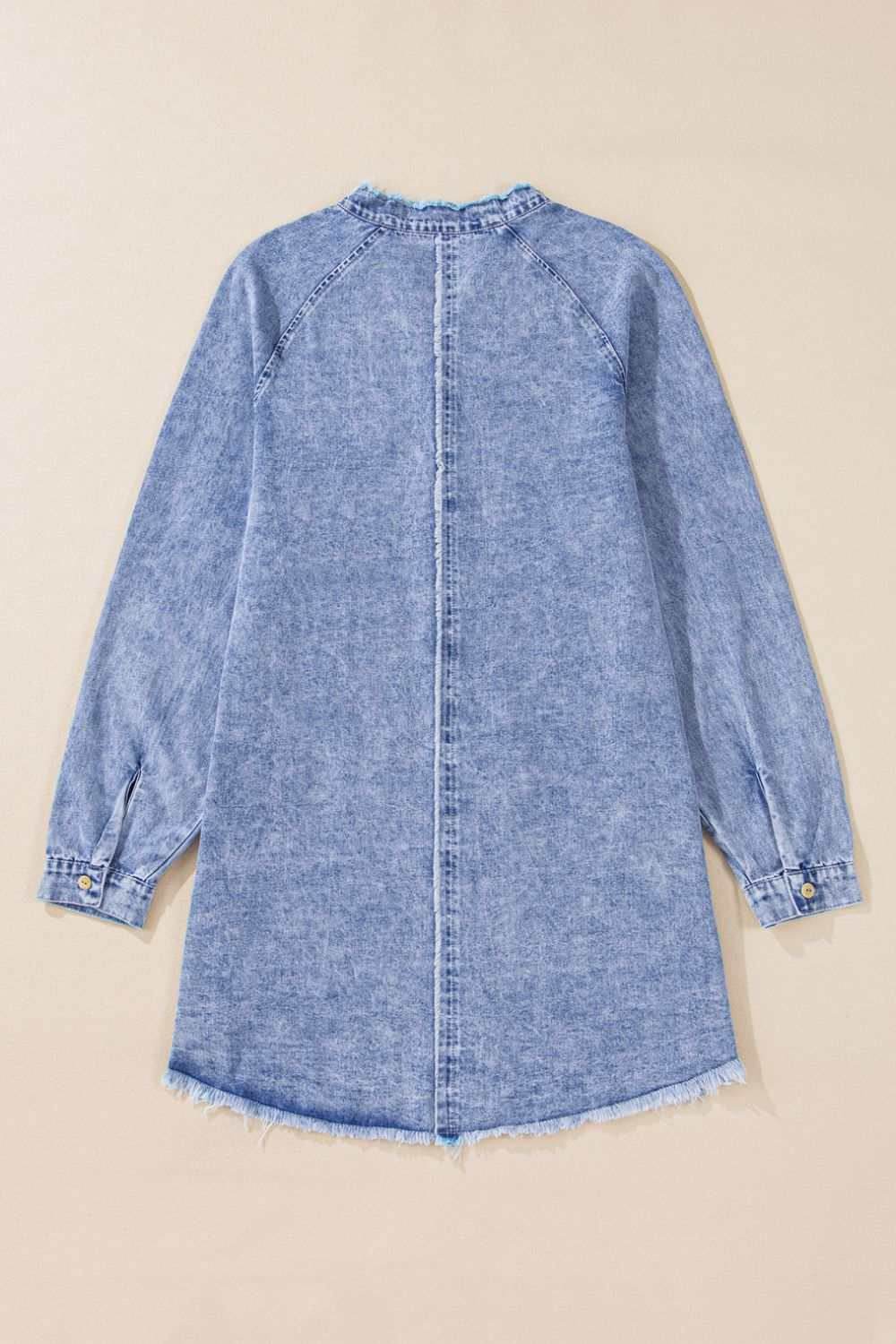 Raw Hem Button Down Long Sleeve Denim Dress - Purcell's Clothing Company