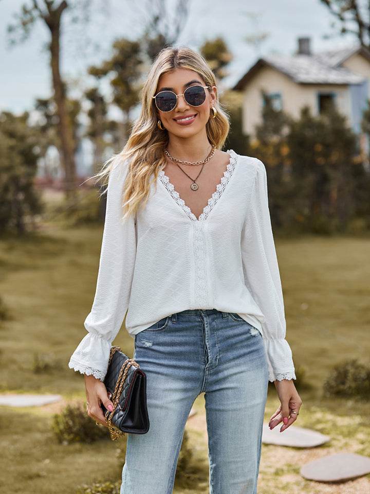 V-Neck Flounce Sleeve Blouse - Purcell's Clothing Company
