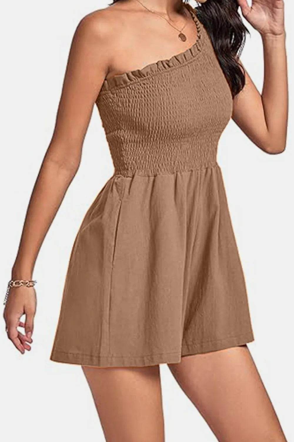Smocked Single Shoulder Romper - Purcell's Clothing Company