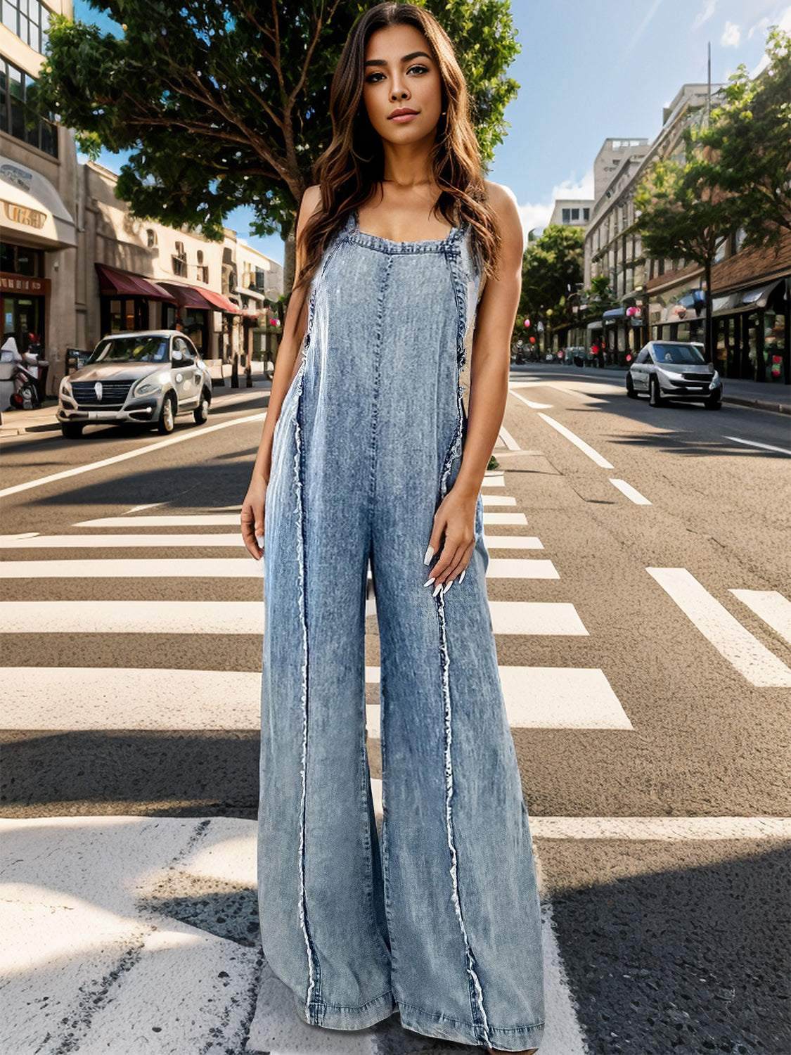 Adjustable Strap Wide Leg Denim Overalls - Purcell's Clothing Company