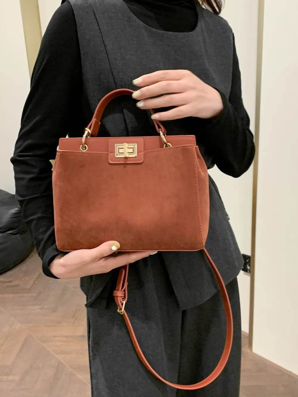 Solid Color Handbag with Removable Strap - Purcell's Clothing Company