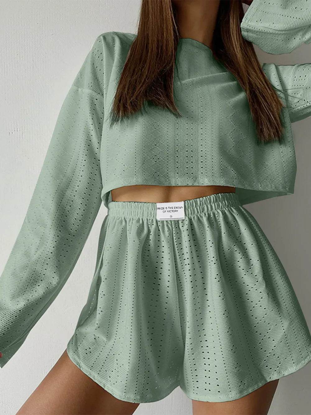 Eyelet Round Neck Top and Shorts Set - Purcell's Clothing Company
