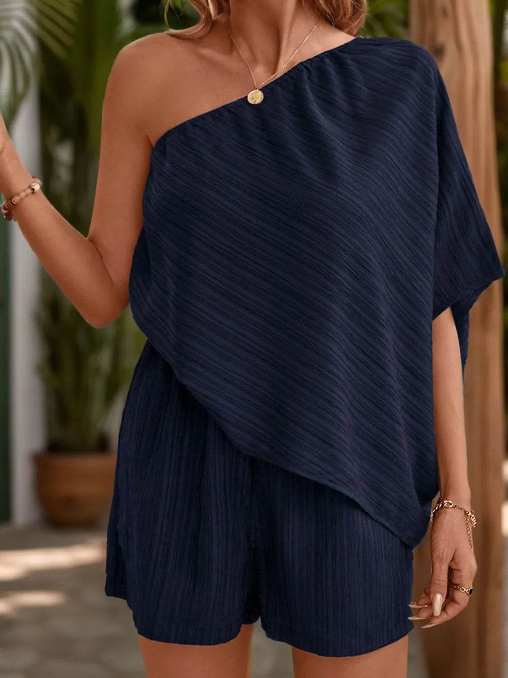 Perfee Single Shoulder Half Sleeve Romper - Purcell's Clothing Company